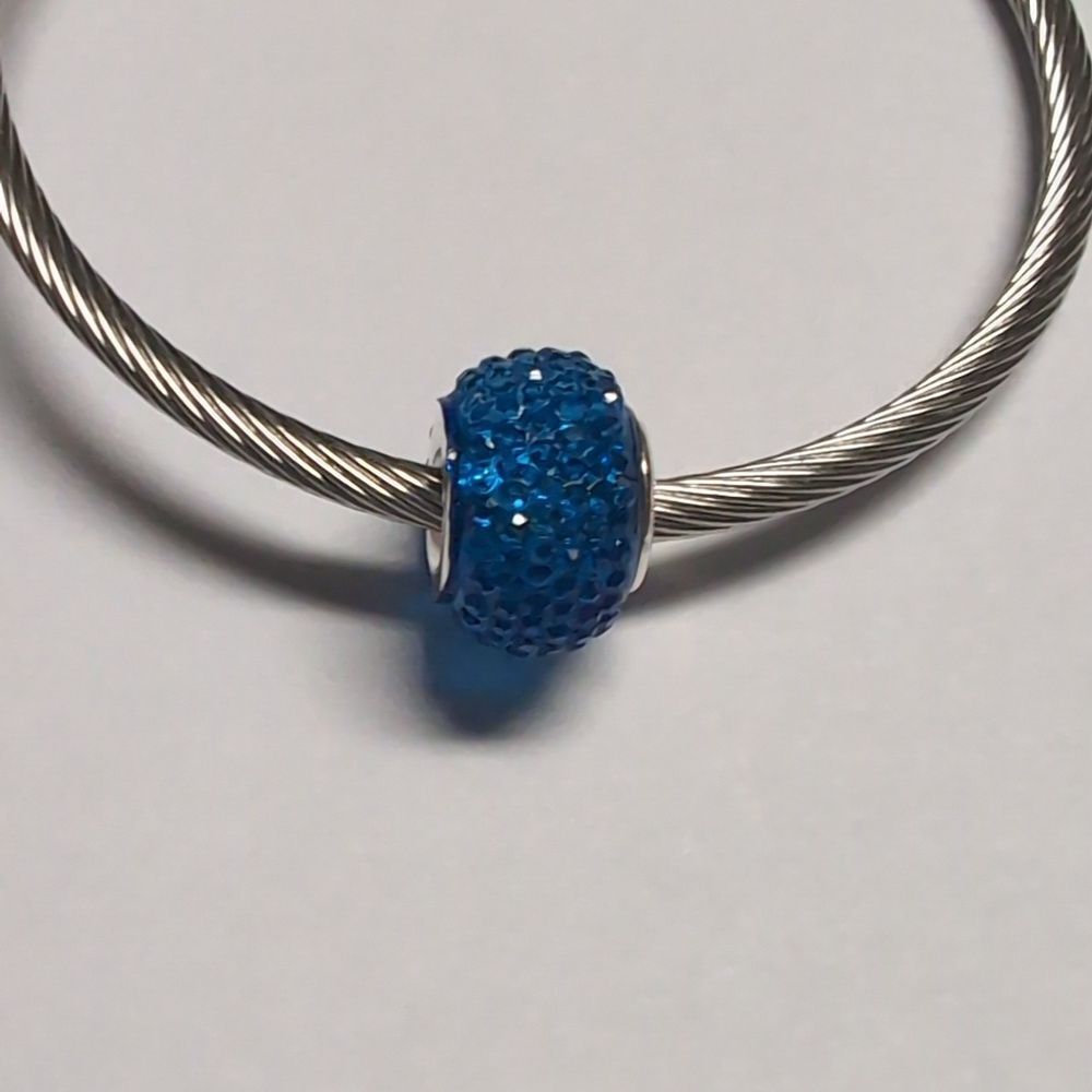 Blue Crushed Pave Charm for‎ Pandora Style Bracelet